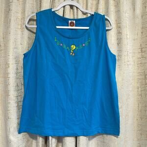 Vintage 1999 Looney Tunes Tweety Bird Blue Sleeveless Women's Size Large Cotton!